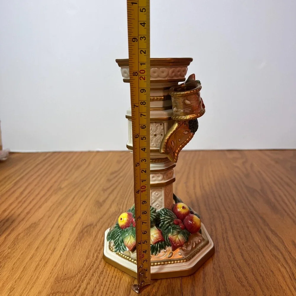 Vintage Fitz & Floyd Classics Christmas Taper Candle Holder Holly Fruit Gold 10
